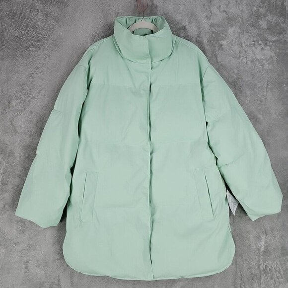 ASOS DESIGN Oversized Rubberized Puffer Womens 2 Mint Insulated Jacket High Neck - Picture 1 of 12